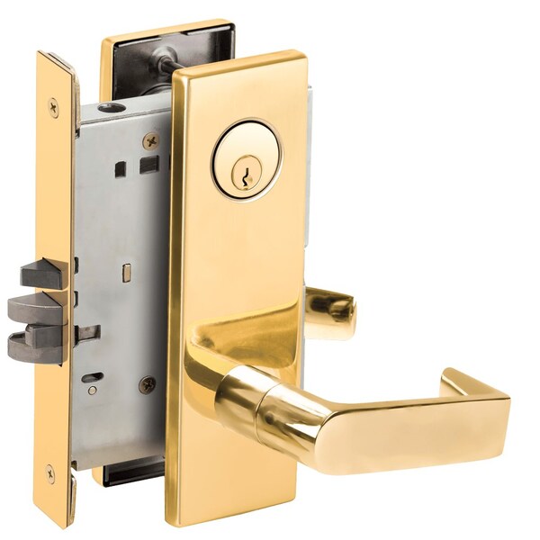 Schlage Grade 1 Classroom Mortise Lock, Conventional Cylinder, S123 Keyway, 06 Lever, N Escutcheon, Bright B L9070P 06N 605 - main